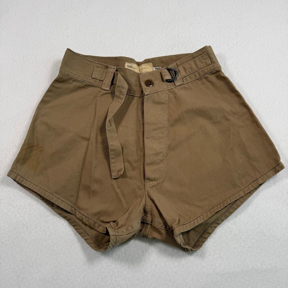 Vintage 1940s WWII US Navy USN Khaki Swim Trunks Scuba Shorts NXsX-35162 Size 30